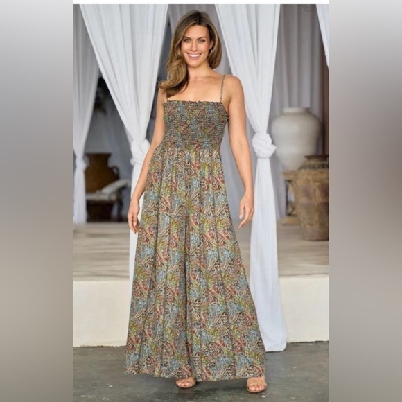 Hailey & Co Pants - Hailey & Co.  Paisley printed jumpsuit with smocked bodice and wide legs